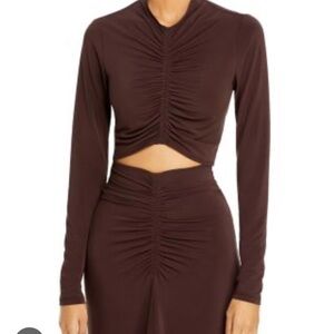 NWT ALC Anne Ruched Brown Long Sleeve Crop Top